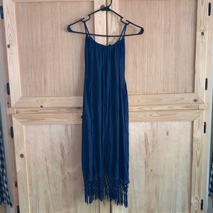 Mud Pie navy blue crochet tassel hem dress size L 12/14